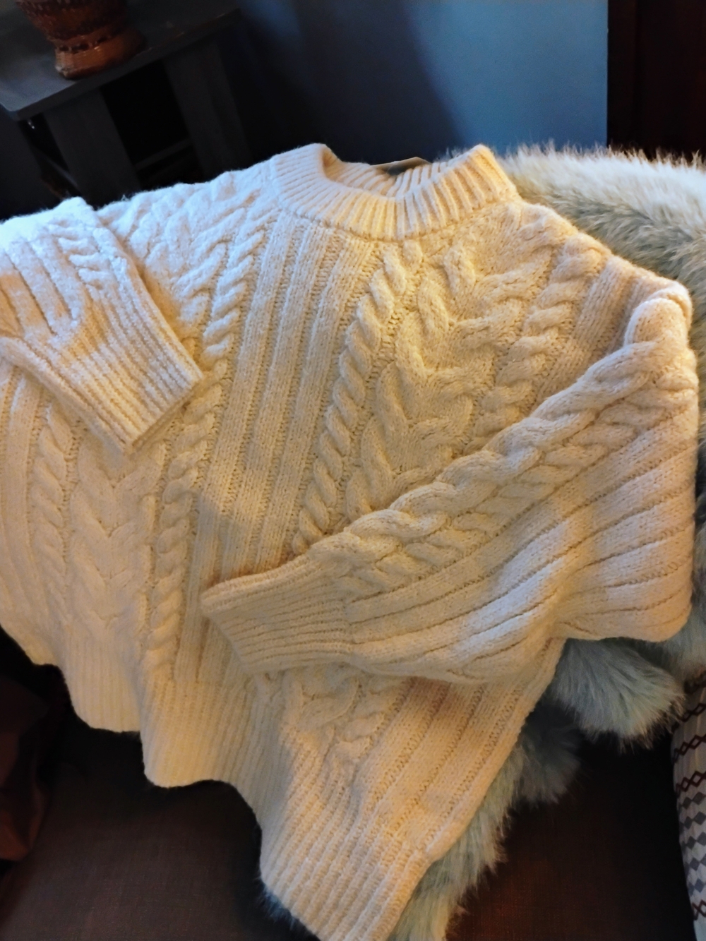a new day Cream Cable-Knit Crewneck Sweater